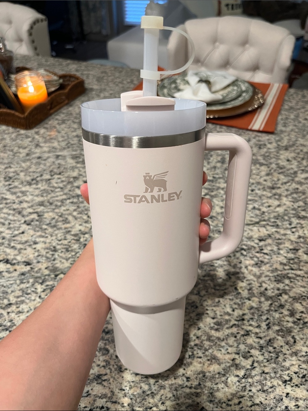 Stanley Rose Quartz Insulated Travel Mug with Handle and Straw Lid 40oz